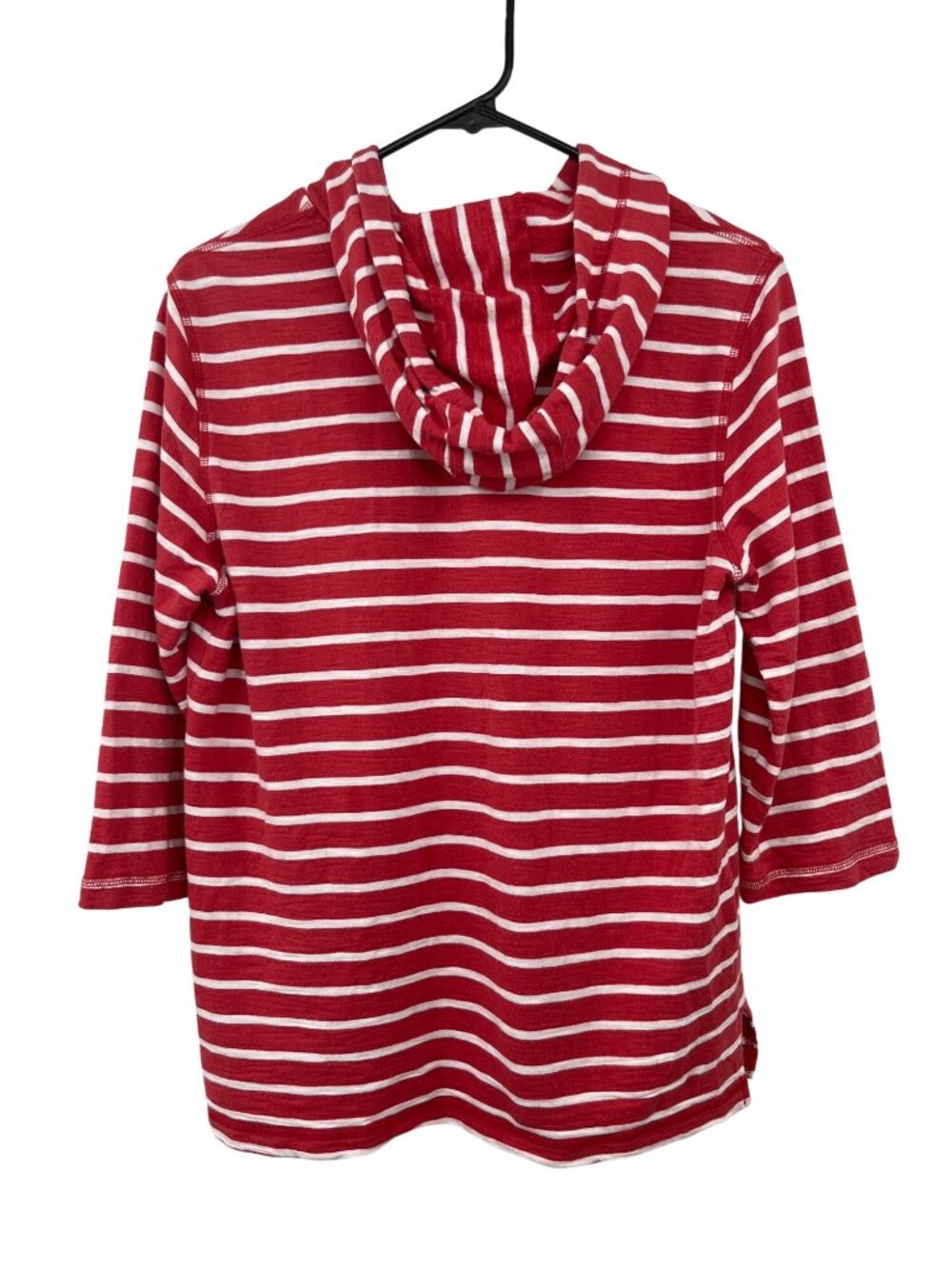Chico’s Weekends Red Striped Hoodie Top Women’s 1 (M/8) Cotton Button Used - Picture 2 of 15